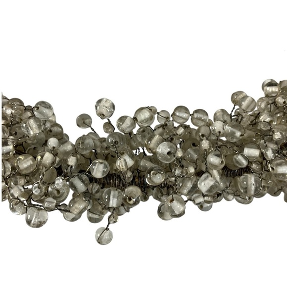 Pottery Barn Clear Glass Bead Wreath with Silver Ribbon Elegant Home Decor 12” - Picture 6 of 7